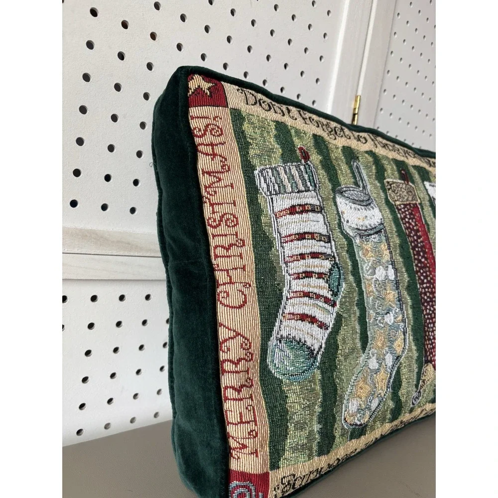 VTG Soft Impressions Tapestry Throw Pillow Hang Your Stockings Christmas Holiday